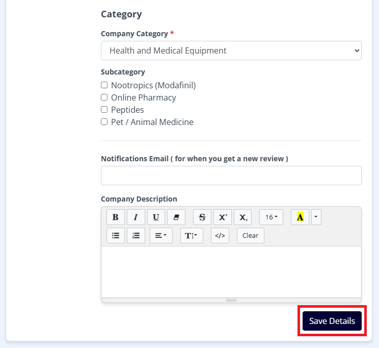 Edit Company Screenshot